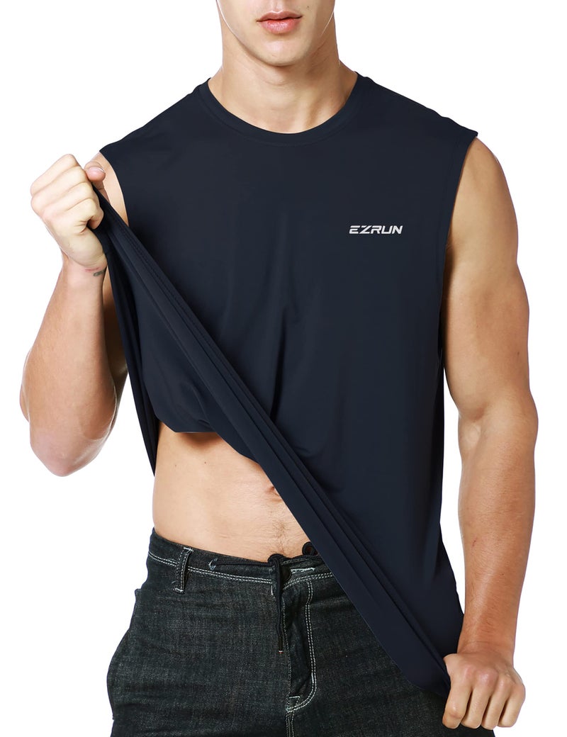 EZRUN Men's Sleeveless Shirt Quick Dry UPF 50+ Swim Beach Shirts Gym Workout Muscle Athletic Summer Tank Top Big and Tall Black - Image 3